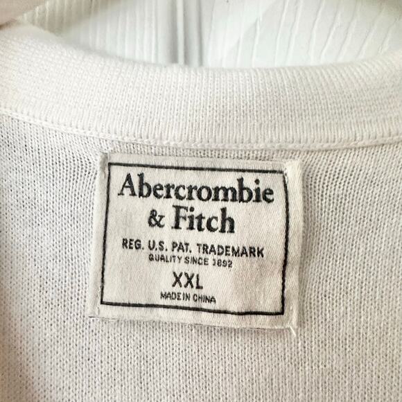 Abercrombie Fitch White Beige Tan Stripe Button Up Knit Polo Collared Shirt XXL - Picture 9 of 11